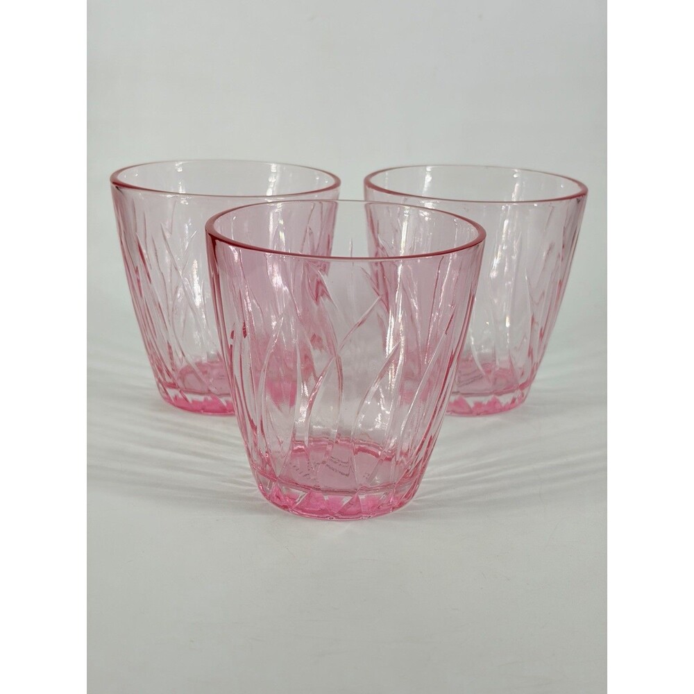 Pottery Barn Pink Swirl Double Old Fashioned Short Tumblers Flashed cut Glass